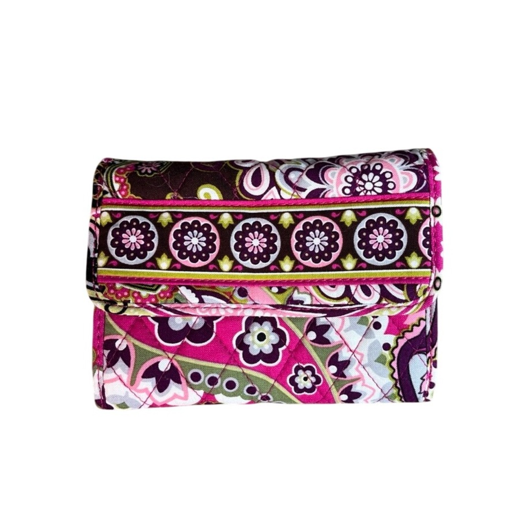 Vera Bradley Plum Crazy Quilted Cotton Trifold Wallet Pink Purple Paisley Floral - Picture 1 of 8